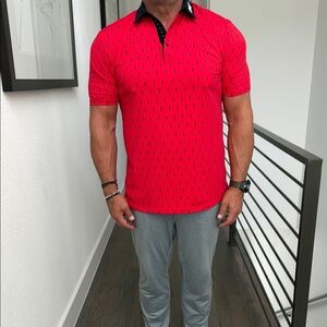 PXG Red Polo Shirt with Black Collar and Textured Fabric